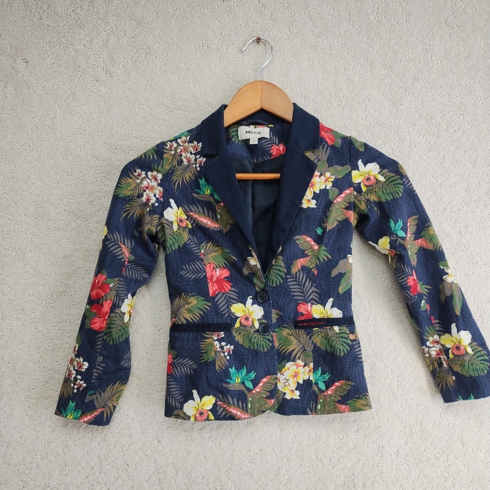 Mexx Blazer Girls 128 7-8Y Navy Floral Cotton Stretch Lined Tailored Jacket